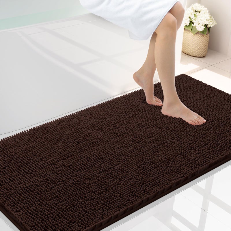 Smiry Luxury Chenille Bathroom Rugs 47x24, Extra Soft and Absorbent Shaggy Bath Mat, Machine Washable, Non-Slip Plush Carpet Runner for Tub, Shower, and Floor, Home Decor Accessories, Brown - Image 1
